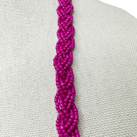 Hot Pink Fuchsia Seed Bead Long Necklace - Picture 3 of 5